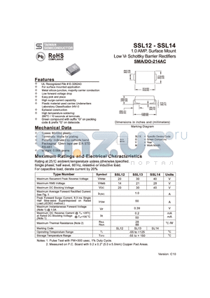 SSL13 datasheet - 1.0 AMP. Surface Mount Low VF Schottky Barrier Rectifiers