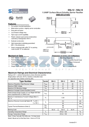 SSL13 datasheet - 1.0AMP Surface Mount Schottky Barrier Rectifier