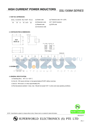 SSL1308M-R26MF-R53 datasheet - HIGH CURRENT POWER INDUCTORS