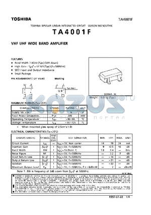 TA4001F datasheet - VHF UHF WIDE BAND AMPLIFIER