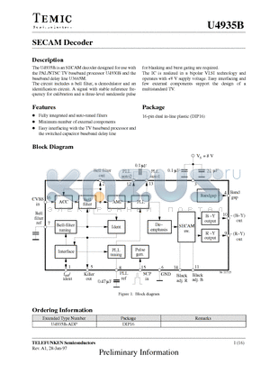 U4935B-ADP datasheet - SECAM Decoder