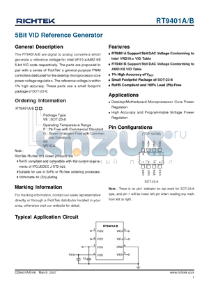 RT9401BPV8 datasheet - 5Bit VID Reference Generator