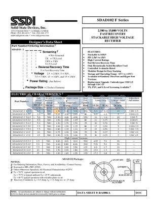 SDAD102D5.0F datasheet - 2,500 to 15,000 VOLTS FAST RECOVERY STACKABLE HIGH VOLTAGE RECTIFIER