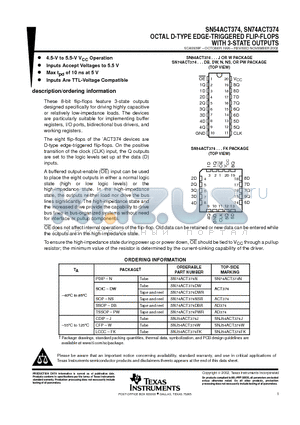 SN74ACT374DBLE datasheet - OCTAL D-TYPE EDGE-TRIGGERED FLIP-FLOPS WITH 3-STATE OUTPUTS