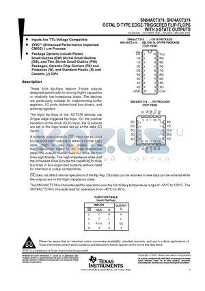 SN74ACT374DW datasheet - OCTAL D-TYPE EDGE-TRIGGERED FLIP-FLOPS WITH 3-STATE OUTPUTS
