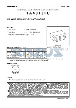 TA4013FU datasheet - UHF WIDE BAND AMPLIFIER APPLICATIONS