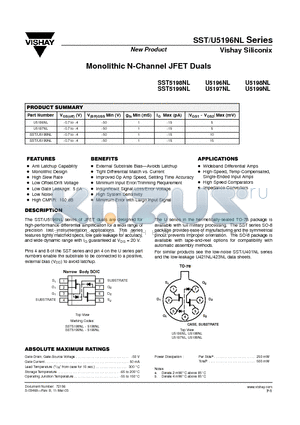 U5198NL datasheet - Monolithic N-Channel JFET Duals