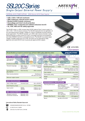 SSL20C-7612 datasheet - 20W External AC/DC Power Supplies
