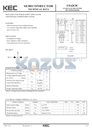 U5A2CIC datasheet - ULTRA FAST RECOVERY RECTIFIER DIODE