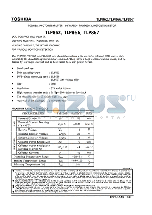 TLP862 datasheet - PHOTOINTERRUPTER INFRARED  PHOTODARLINGTONTRANSISTOR