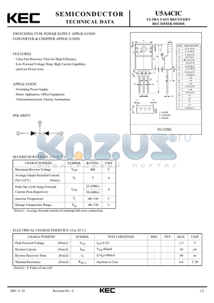 U5A4CIC datasheet - ULTRA FAST RECOVERY RECTIFIER DIODE (SWITCHING TYPE POWER SUPPLY CONVERTER & CHOPPER)