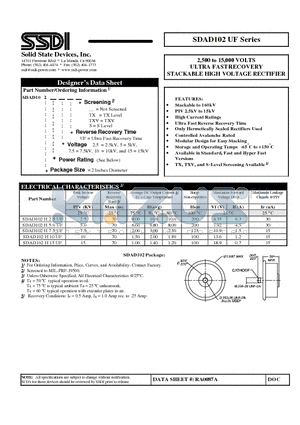 SDAD102H2.5UF datasheet - 2,500 to 15,000 VOLTS ULTRA FAST RECOVERY STACKABLE HIGH VOLTAGE RECTIFIER
