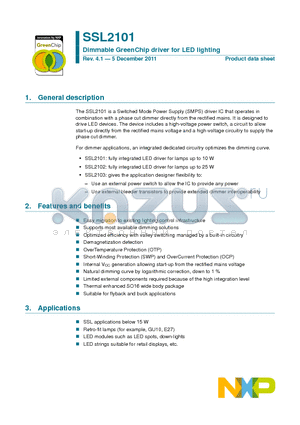 SSL2101 datasheet - Dimmable GreenChip driver for LED lighting