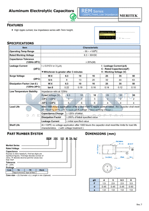 REM10V151MTR8X7 datasheet - Aluminum Electrolytic Capacitors