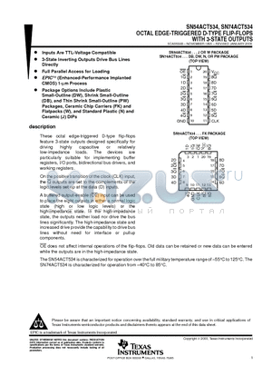 SN74ACT534 datasheet - OCTAL EDGE-TRIGGERED D-TYPE FLIP-FLOPS WITH 3-STATE OUTPUTS