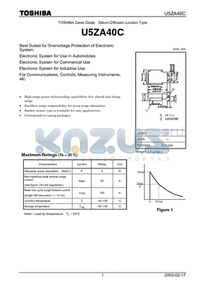 U5ZA40C datasheet - TOSHIBA Zener Diode Silicon Diffused-Junction Type
