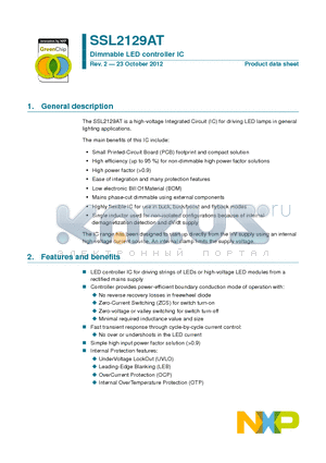 SSL2129AT datasheet - Dimmable LED controller IC