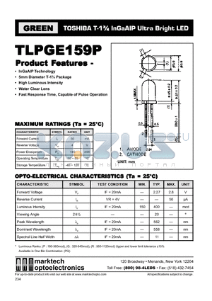 TLPGE159P datasheet - TOSHIBA T-1 3/4 InGaAIP Ultra Bright LED