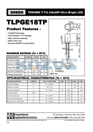 TLPGE18TP datasheet - TOSHIBA T-1 3/4 InGaAIP Ultra Bright LED