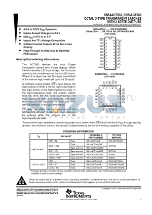 SN74ACT563DWR datasheet - OCTAL D-TYPE TRANSPARENT LATCHES WITH 3-STATE OUTPUTS