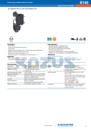 TA45-ABC6F100C0 datasheet - IEC Appliance Inlet C14 with Circuit Breaker TA45