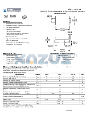 SSL22_11 datasheet - 2.0AMPS. Surface Mount Low VF Schottky Barrier Rectifiers