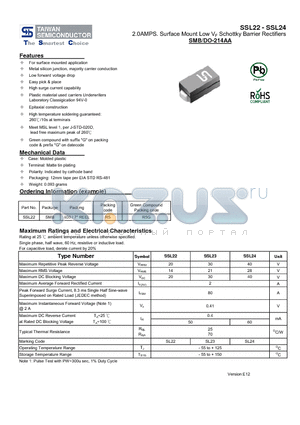 SSL22_13 datasheet - 2.0AMPS. Surface Mount Low VF Schottky Barrier Rectifiers