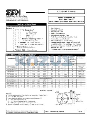 SDAD103F2.5F datasheet - 2,500 to 15,000 VOLTS FAST RECOVERY STACKABLE HIGH VOLTAGE RECTIFIER