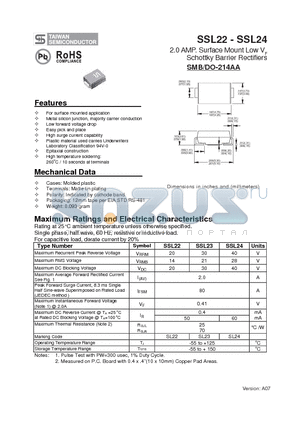 SSL24 datasheet - 2.0 AMP. Surface Mount Low VF Schottky Barrier Rectifiers