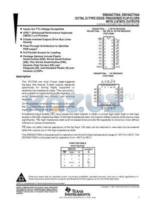 SN74ACT564 datasheet - OCTAL D-TYPE EDGE-TRIGGERED FLIP-FLOPS WITH 3-STATE OUTPUTS