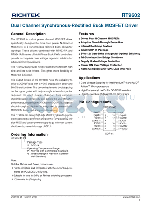 RT9602 datasheet - Dual Channel Synchronous-Rectified Buck MOSFET Driver