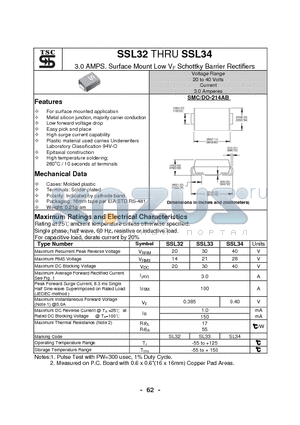 SSL32 datasheet - 3.0 AMPS. Surface Mount Low VF Schottky Barrier Rectifiers