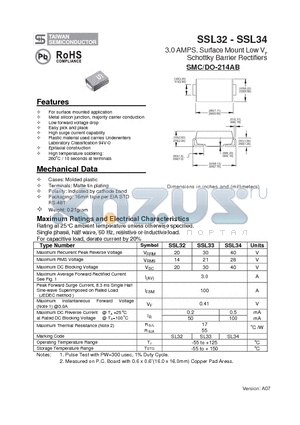 SSL32 datasheet - 3.0 AMPS. Surface Mount Low VF Schottky Barrier Rectifiers