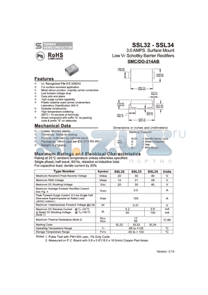 SSL32 datasheet - 3.0 AMPS. Surface Mount Low VF Schottky Barrier Rectifiers