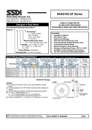 SDAD103H2.5UF datasheet - ULTRA FAST RECOVERY STACKABLE HIGH VOLTAGE RECTIFIER
