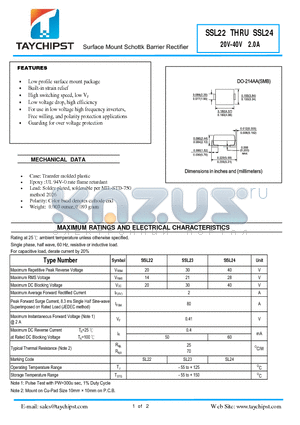 SSL22 datasheet - Surface Mount Schottk