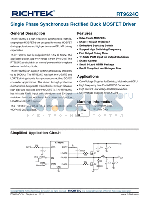 RT9624C datasheet - Single Phase Synchronous Rectified Buck MOSFET Driver