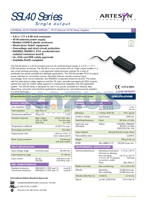 SSL40 datasheet - EXTERNAL AC/DC POWER SUPPLIES 40 W External AC/DC Power Supplies