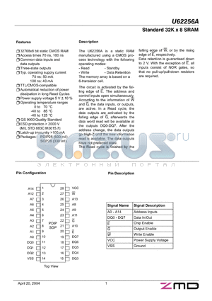 U62256ADA07 datasheet - STANDARD 32K X 8 SRAM