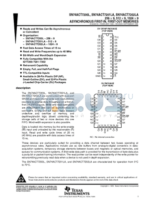 SN74ACT7200L15NP datasheet - 256  9, 512  9, 1024  9 ASYNCHRONOUS FIRST-IN, FIRST-OUT MEMORIES