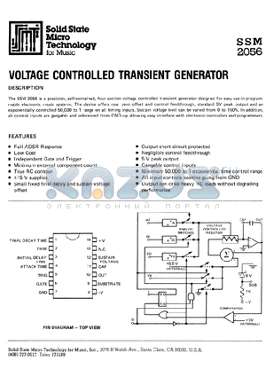 SSM-2056 datasheet - VOLTAGE CONTROLLED TRANSIENT GENERATOR