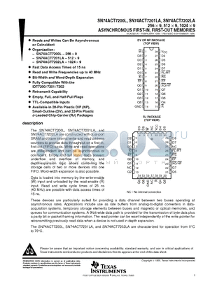 SN74ACT7200L50NP datasheet - 256  9, 512  9, 1024  9 ASYNCHRONOUS FIRST-IN, FIRST-OUT MEMORIES