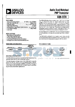 SSM-2220 datasheet - Audio Dual Natched PNP transistor