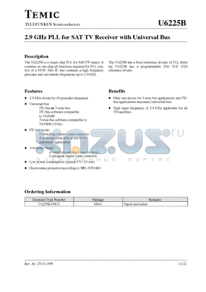 U6225B datasheet - 2.9 GHz PLL for SAT TV Receiver with Universal Bus