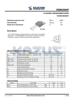 SSM02N60P datasheet - N CHANNEL ENHANCEMENT MODE