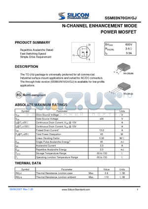 SSM03N70GJ datasheet - N-CHANNEL ENHANCEMENT MODE POWER MOSFET