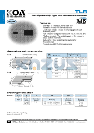 TLR1EDTP2L00F datasheet - metal plate chip type low resistance resistor
