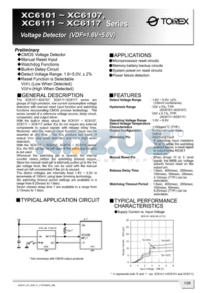 XC6101A135 datasheet - CMOS Voltage Detector