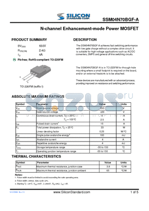 SSM04N70BGF-A datasheet - N-channel Enhancement-mode Power MOSFET