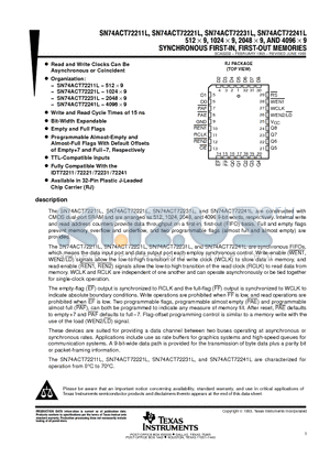 SN74ACT72211L datasheet - SYNCHRONOUS FIRST-IN, FIRST-OUT MEMORIES